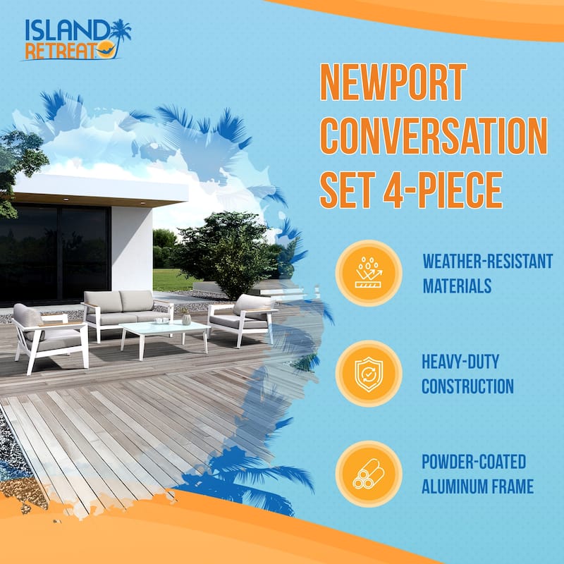 Island Retreat Newport 4-Piece Patio Furniture Conversation Set - Gray