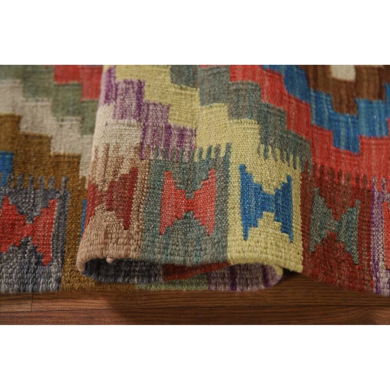 Southwestern Kilim Runner Rug Hand-Woven Wool Carpet - 1'11"x 7'0"