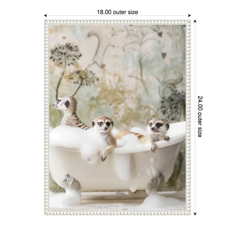 Meerkat Bubble Bath by Niky Rahner Framed Canvas Wall Art - 18 x 24 in