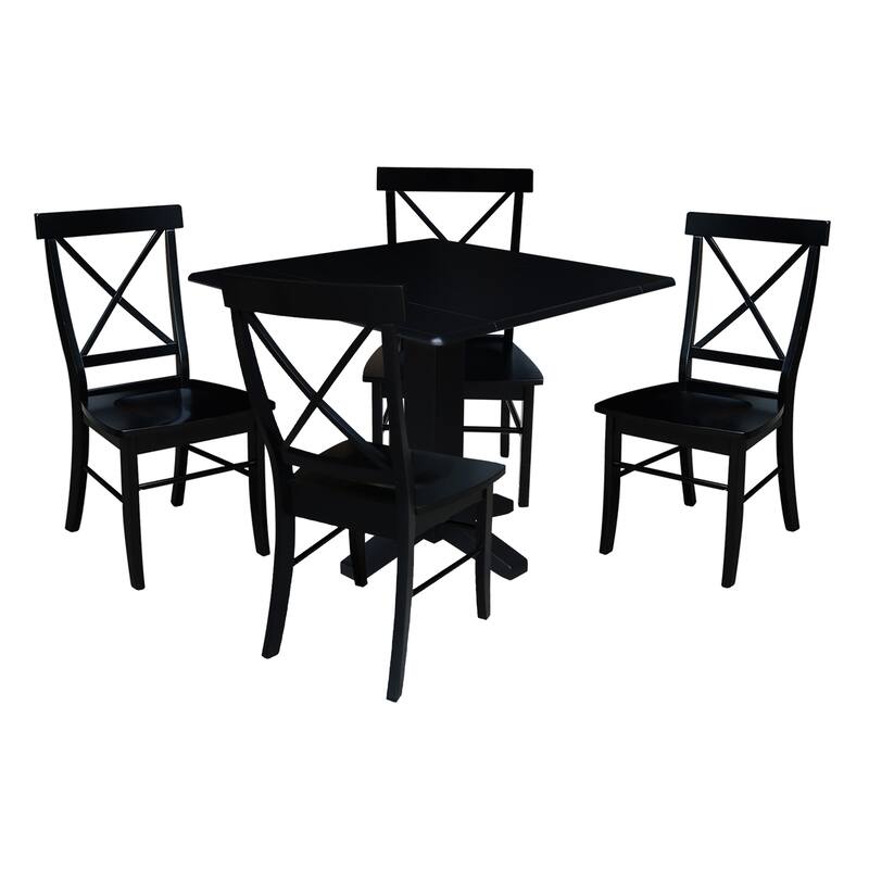 36" Solid Wood Square Dual Drop Leaf Dining Table with 4 Dining Chairs - Black