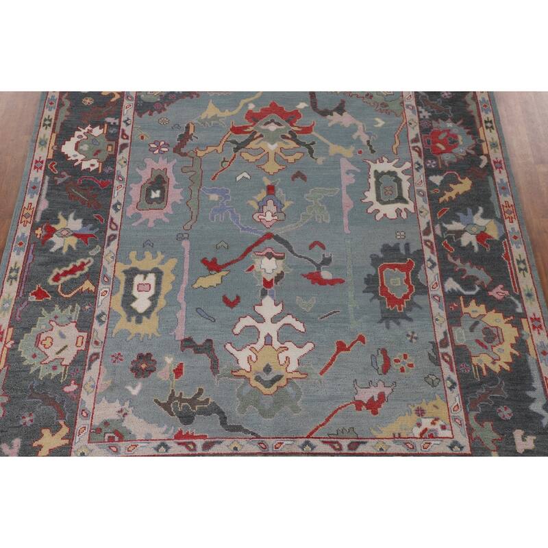 Blue Oushak Area Rug Handmade Oriental Wool Carpet - 8'1"x 9'10"