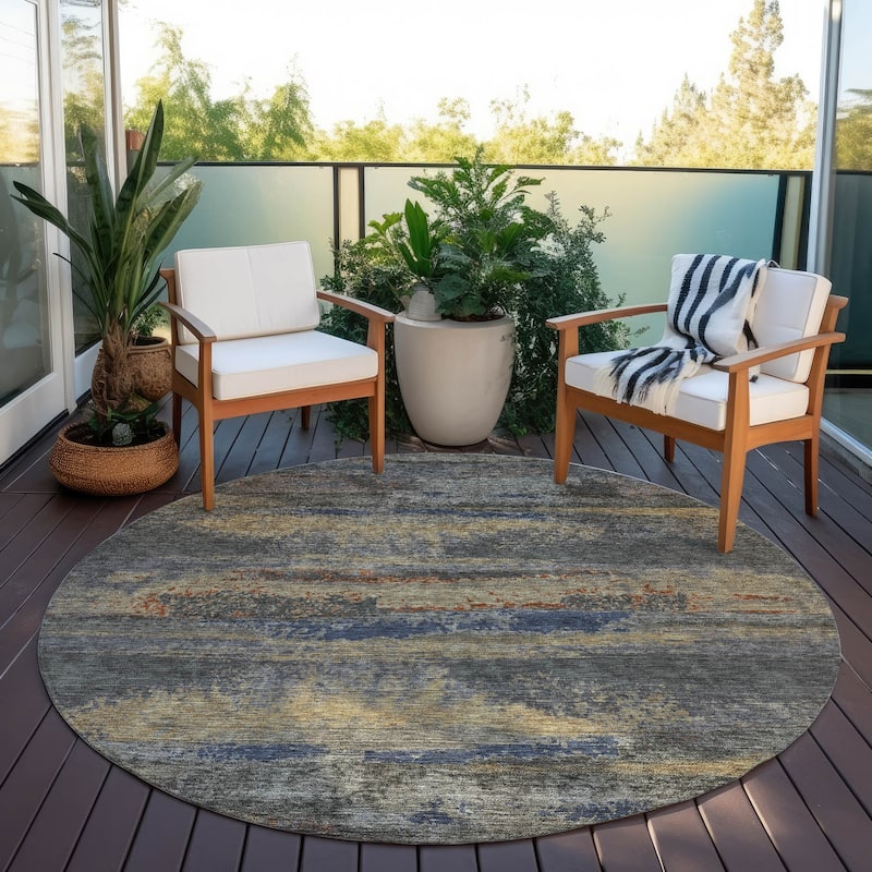 Machine Washable Indoor/ Outdoor Abstract Modern Chantille Rug - Graphite - 8' x 8'