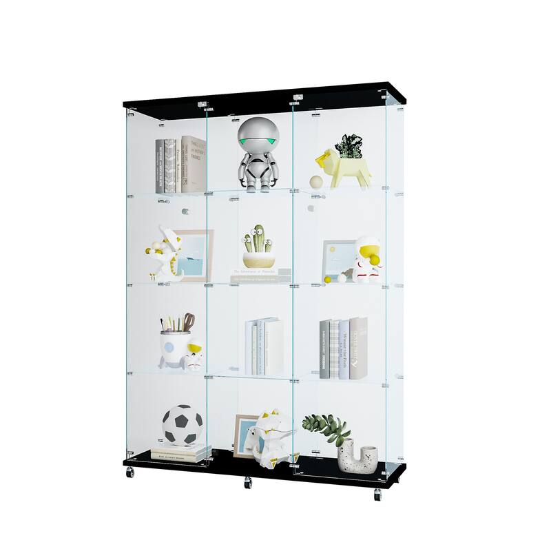 3 Door Glass Cabinet Glass Display Cabinet with 4 Shelves