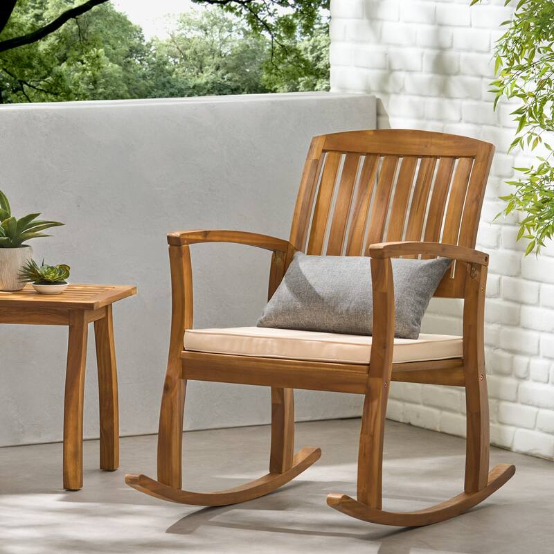 Selma Teak Finish Acacia Rocking Chair with Cushion by Christopher Knight Home - 1-Piece - Brown