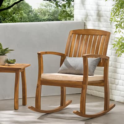 Selma Teak Finish Acacia Rocking Chair with Cushion by Christopher Knight Home