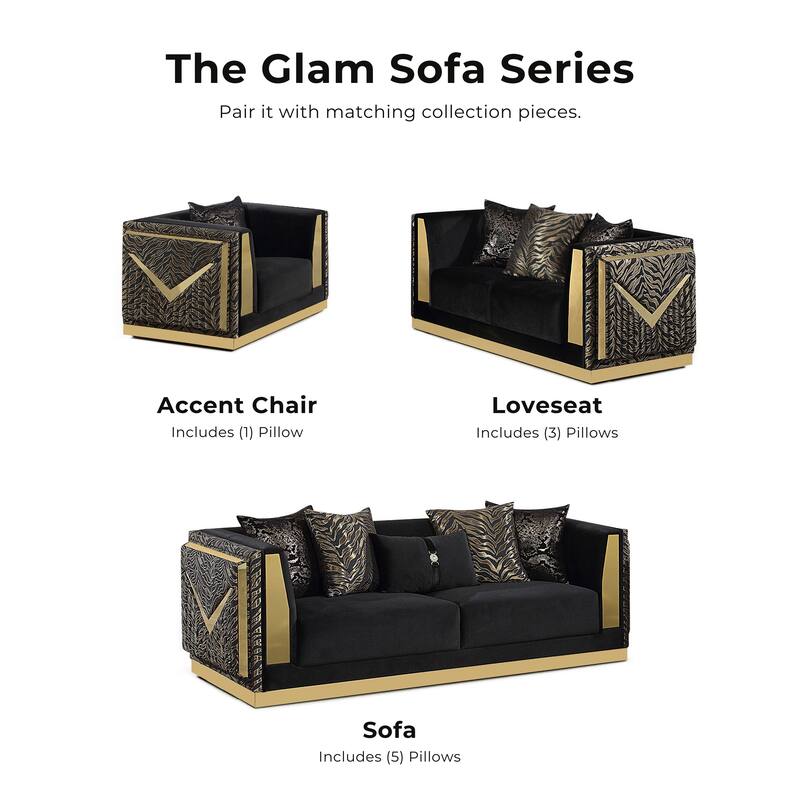 Furniture of America Ospray Glam Black Velvet Upholstered Zebra Print Sofa