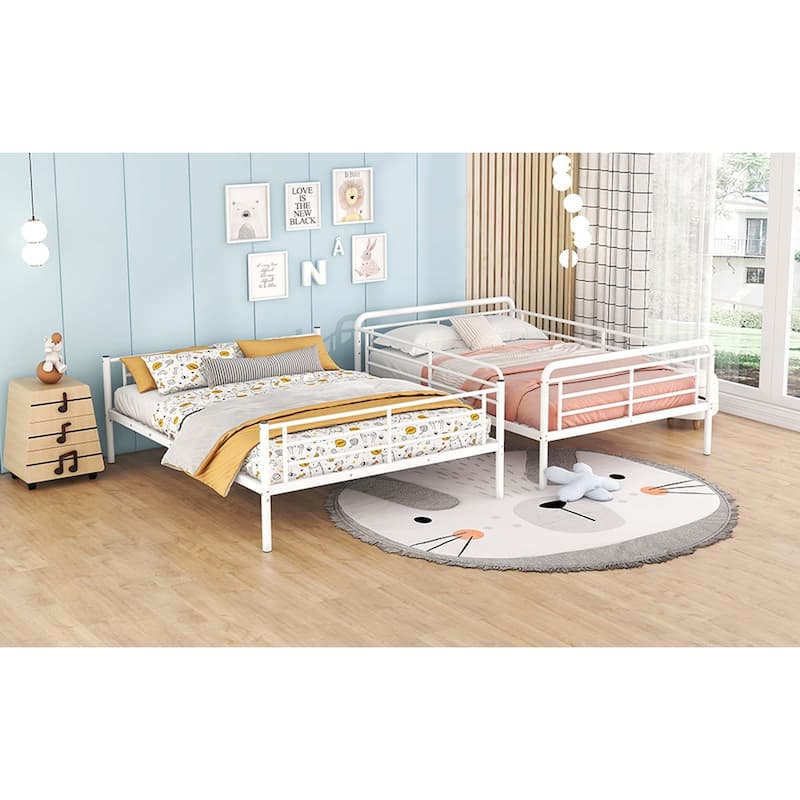 Full XL Over Queen Metal Bunk Bed with Ladder