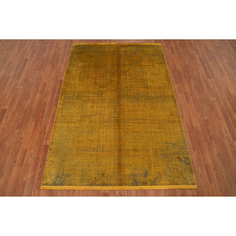 Machine Made Oriental Polyester Carpet Modern Abstract Yellow & Gold Abstract Area Rug - 7' 5'' X 5' 2''