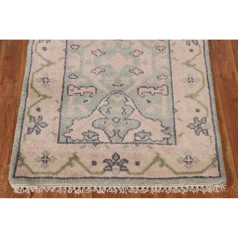 Green Oushak Oriental Runner Rug Handmade Wool Carpet - 2'6"x 10'2"