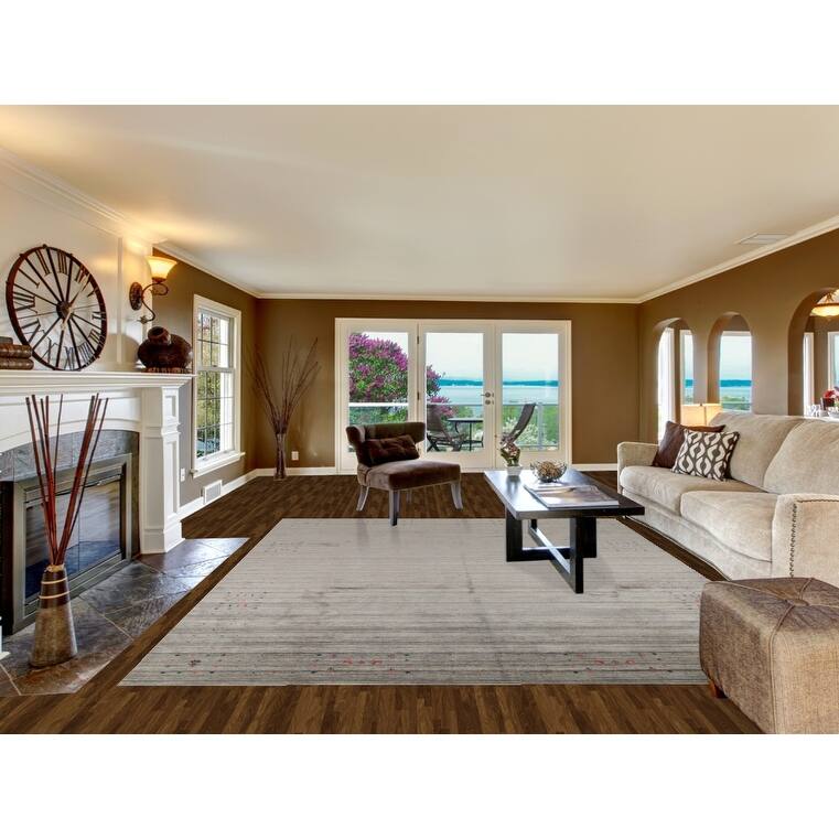 Striped Gabbeh Indian Area Rug Handmade Tribal Wool Carpet - 9'0"x 11'6"