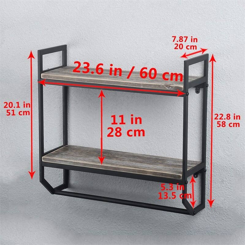 2 Tier Metal Industrial 23.6" Bathroom Shelves Wall Mounted - 22.8"D x 23.6"W x 7.87"H