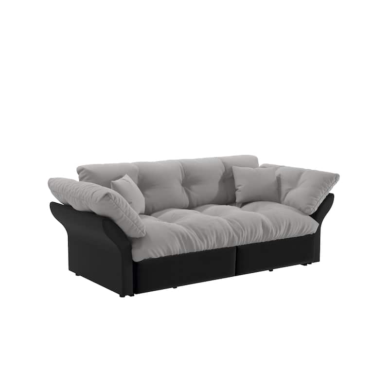 74.8" Queen Pull Out Sofa Bed, 3-in-1 Convertible Sleeper Tufted Sofa with 2 Soft Pillows,Multi-Functional Velvet Loveseat Bed