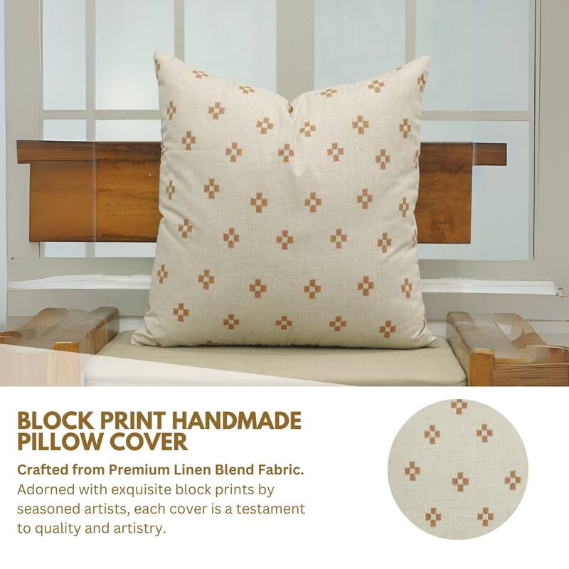 Fabdivine Soft Linen Cushion Cover Floral Block Print for Farmhouse Mustard Living Room or Office Décor, Banke Bihari