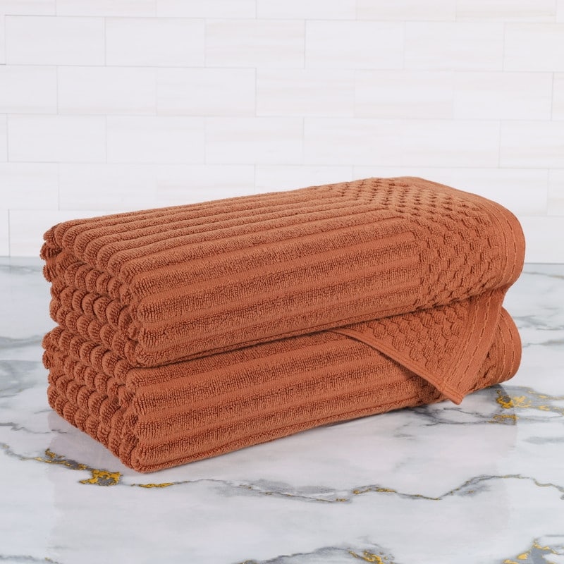 Superior Soho Ribbed Cotton Bath Towel Set - 2PC Bath Towels - Rust