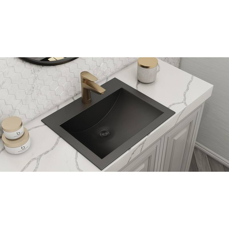 Ruvati 21 x 17 inch Gunmetal Black Drop-in Topmount Bathroom Sink Stainless Steel - 21 x 17 - 21 x 17