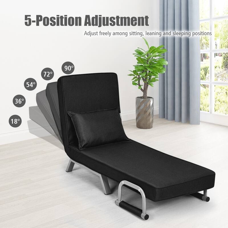 Folding 5 Position Convertible Sleeper Bed Armchair Lounge Couch with Pillow