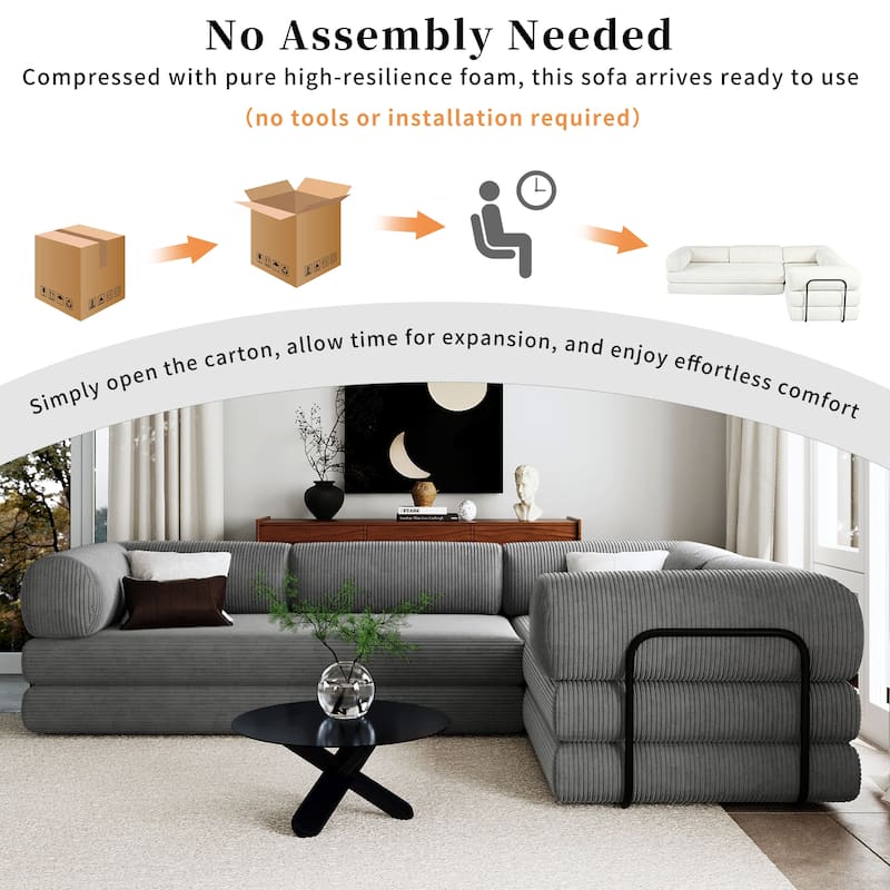 L-Shaped Modular Sofa Bed In Corduroy Fabric,Ideal For Living Rooms And Apartments
