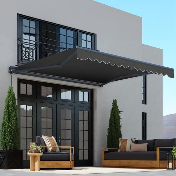 slide 2 of 13, ALEKO Moroccan Semi-Cassette Motorized Patio Awning - Onyx Black - 20 x 10 Feet