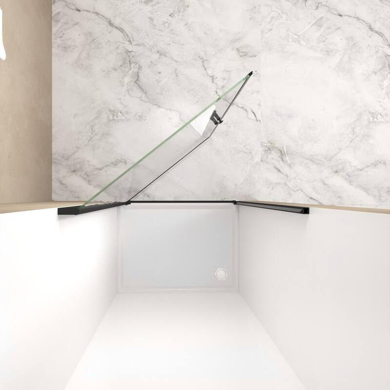 Framed Pivot Shower Door in Matte Black with Stainless Steel Handle