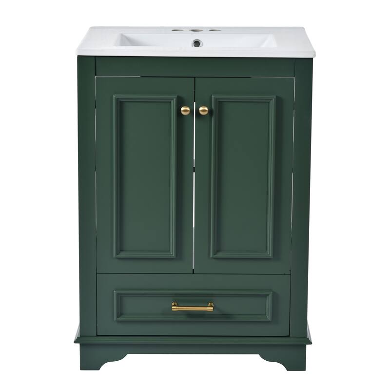 GDFStudio - Halcyon Modern Freestanding Bathroom Vanity with Ceramic Sink and Soft-Closing Storage Doors & Silver Handles