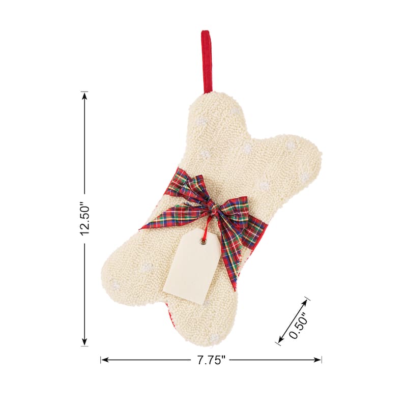 Glitzhome 12.5"L Bone Shape Hooked Christmas Stocking