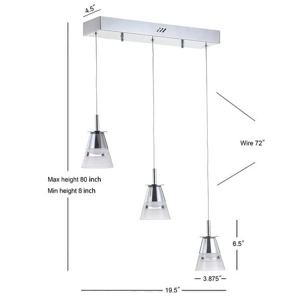 Nube 19.5" 3-Light Adjustable Cascading Metal Integrated Linear LED Pendant, Chrome by JONATHAN Y