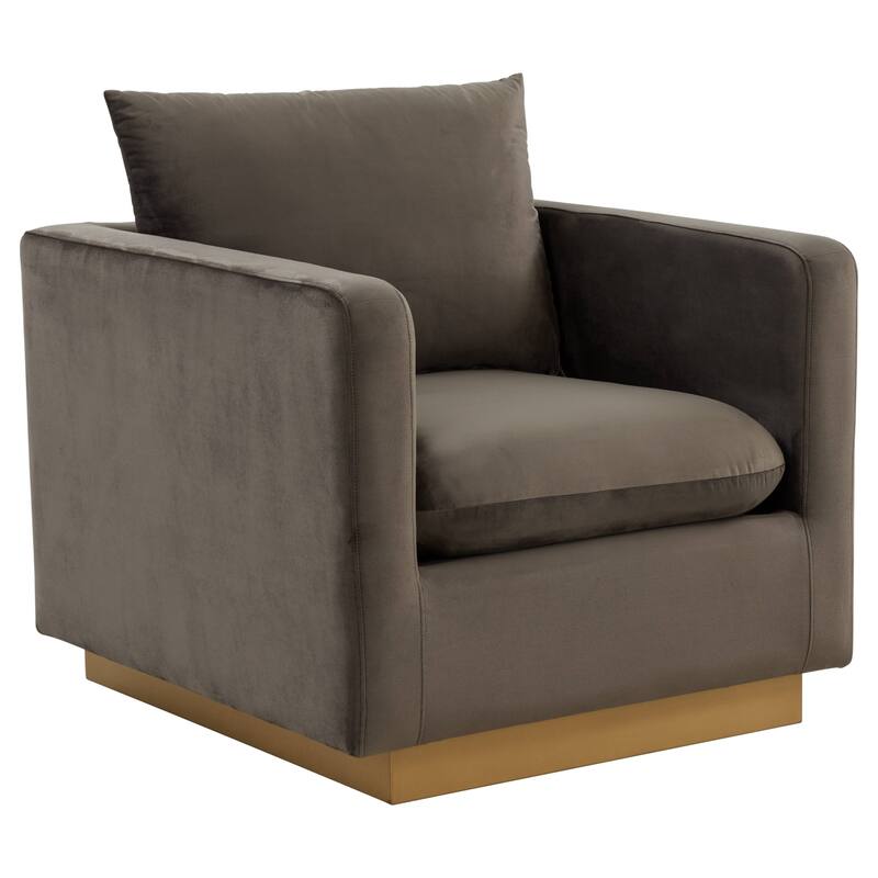 Nervo Velvet Modern Single Seater Sofa, Accent Arm Chair with Gold Stainless Steel Square Base for Living Room & Bedroom - 32.67 - Dark Grey