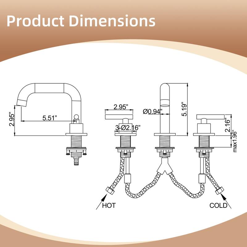 Modland 3-Hole Bathroom Faucet with 360-degree Swivel Spout, CUPC Certified & Leak-Proof, Luxury Brushed Gold