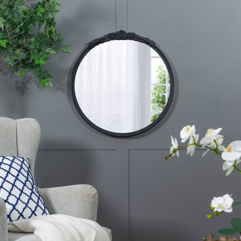 30"x30" Round Hand Carved Antique Mirror Frame