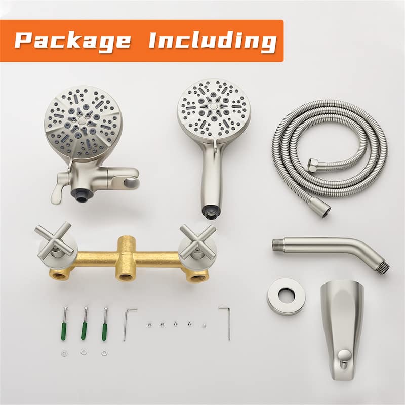 Wall Mount Tub and Shower Faucet with Hand Shower Brass Dual Head Complete Wall Mounted Shower System with Valve