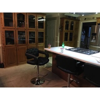 Porch & Den Coal Creek Black Button-tufted Leather Upholstered Modern Adjustable Bar Stool