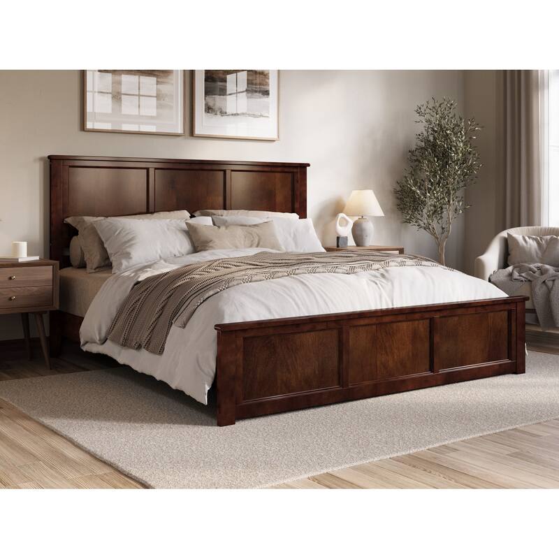 Low Profile Platform Bed - Solid Wood Frame & Footboard - USB Ports - Twin Size - Walnut Finish