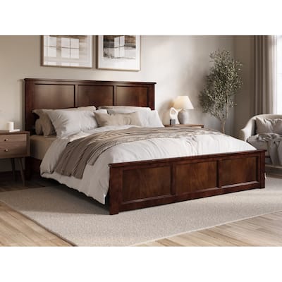 Low Profile Platform Bed - Solid Wood Frame & Footboard - USB Ports - Twin Size - Walnut Finish