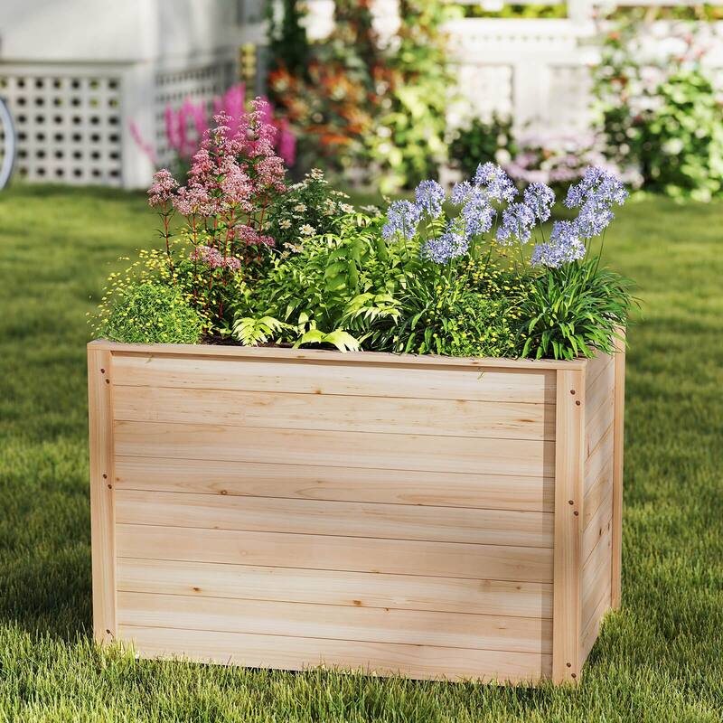 Costway 1/2 PCS Elevated Planter Box with Open-Ended Base for - Natural