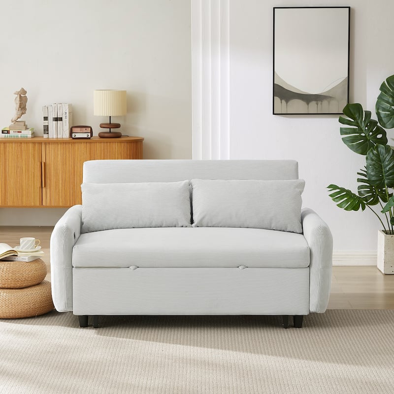 Convertible Sofa Bed Pull-out Sofa Couch 2 Seat Loveseat Sofa Modern Sleeper Sofa with 2 Throw Pillows and USB Ports
