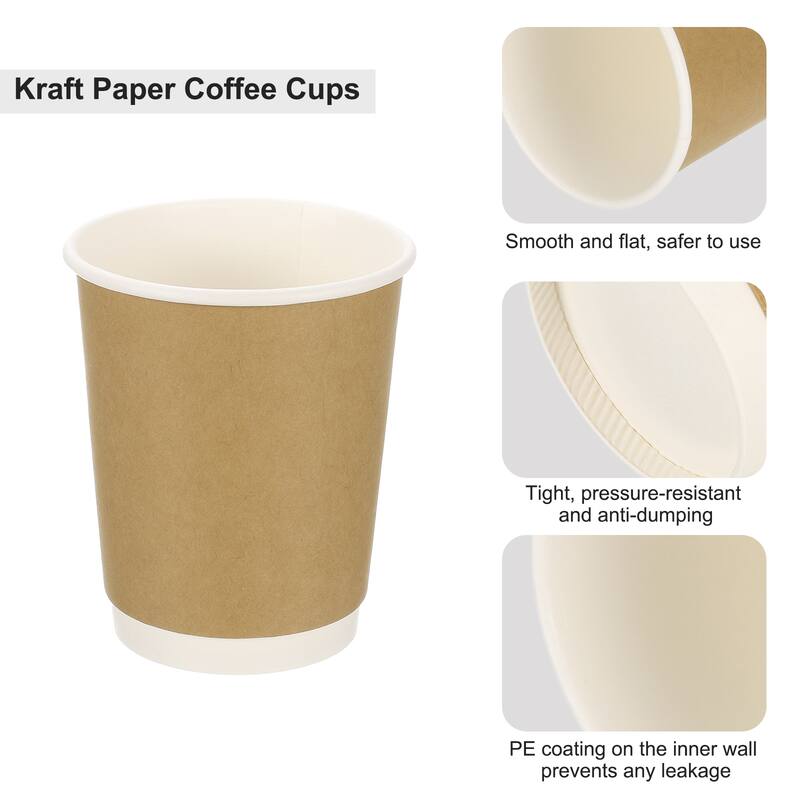 Kraft Paper Coffee Cups, 50 Pack Double-Layer Disposable Cups - Brown