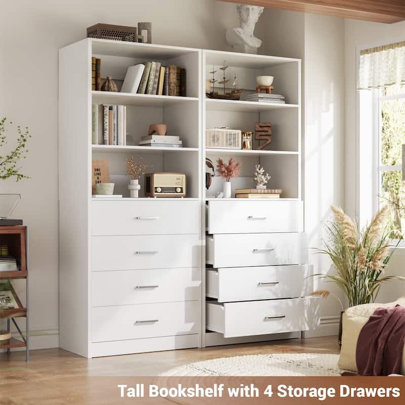 Freestanding Closet Organizer with 4 Drawers and 4 Shelves, Wooden Closet System for Walk-in Closet