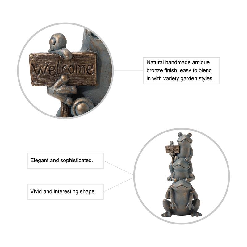 Bronze 28" H MGO Wealth Stacked Frog Statue Zen-style Coastal-style Sculpture Indoor Outdoor Figurine by Glitzhome