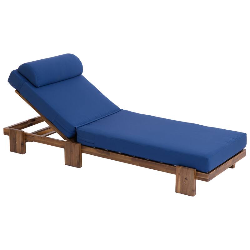 78.8"Patio Chaise Lounge Chair, Acacia Wood Adjustable Recliner with Headrest and Retractable Side Tray