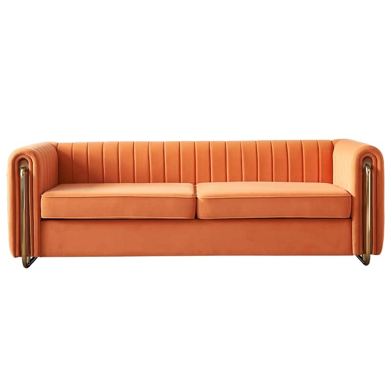 84.25''W Orange Velvet Sofa for Living Room - Multi-Color
