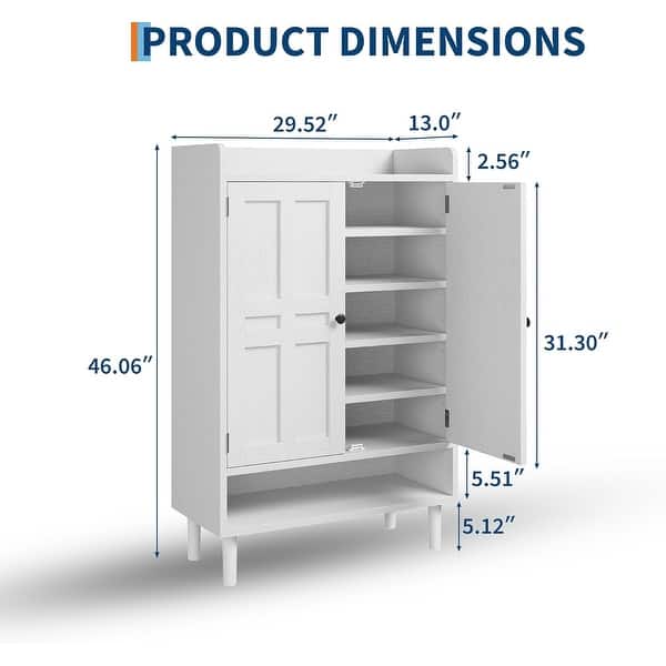 dimension image slide 0 of 4, Garvee Farmhouse Shoe Cabinet,Large Shoe Cabinet with 2 Doors & Adjustable Shelves, Anti-tip Design, 6-Tier Shoe Storage