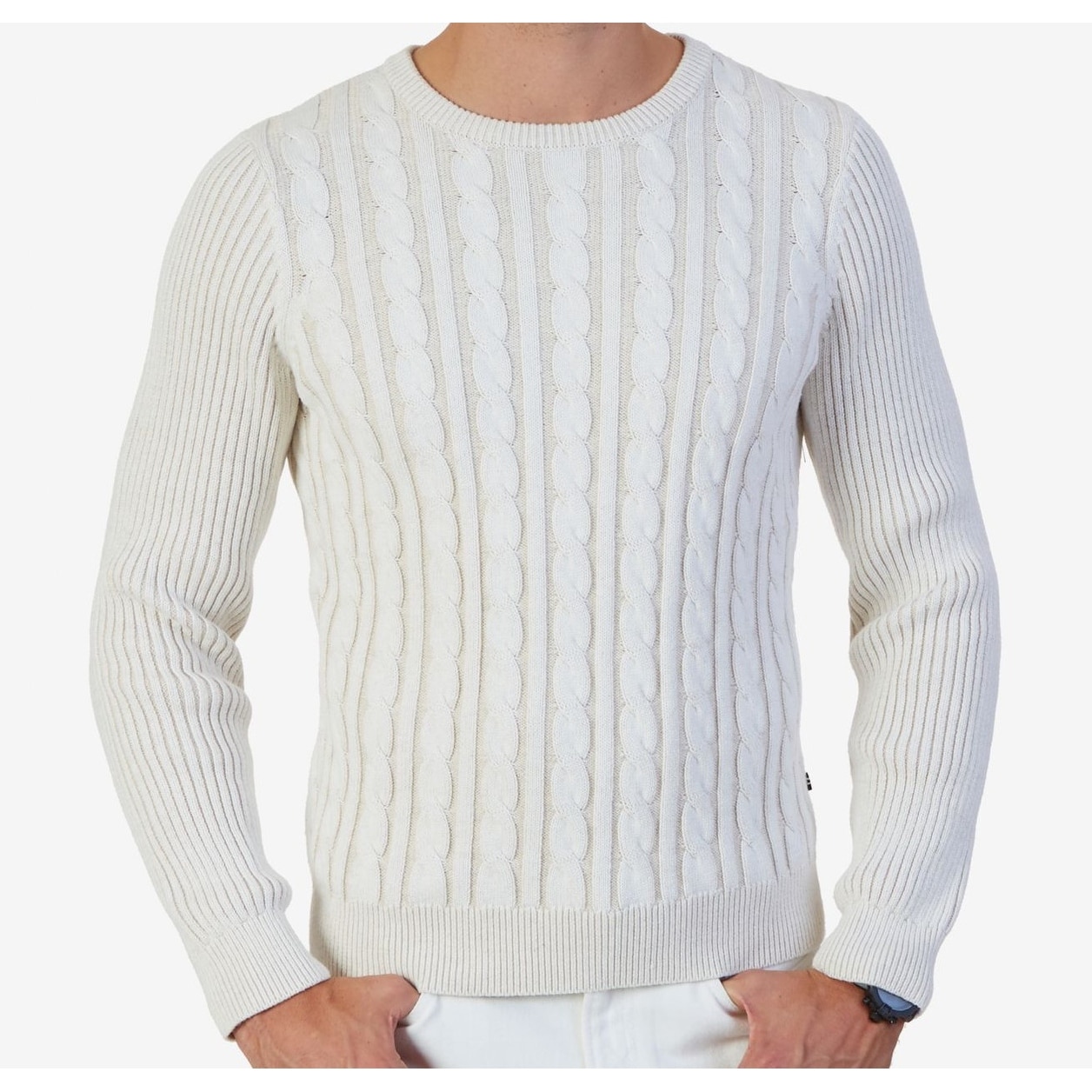 Nautica NEW White Mens Size Medium M Crewneck Cable Knit Sweater Nautica NEW White Mens Size Medium M Crewneck Cable Knit Sweater