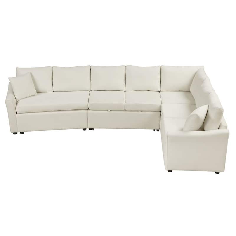 L-shaped Sofa Convertible Sofa Bed, Living Room Spacious Space Pull Out Sofa Sleeper