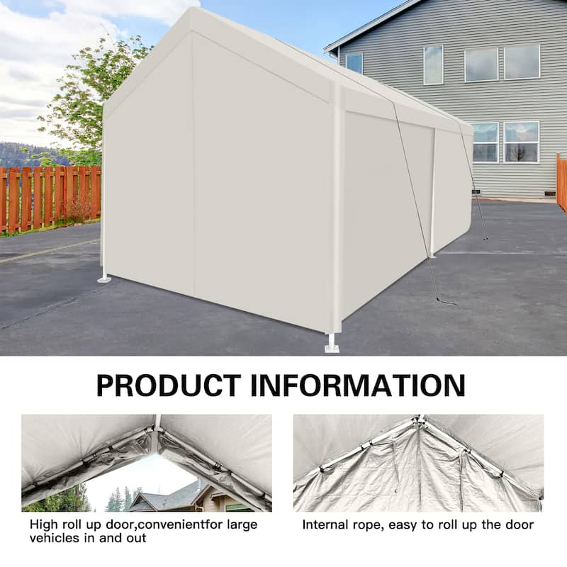 12x20 ft Portable All Weather White Carport Shelter Tent with PE Tarp for Family BBQ or Outdoor Dining