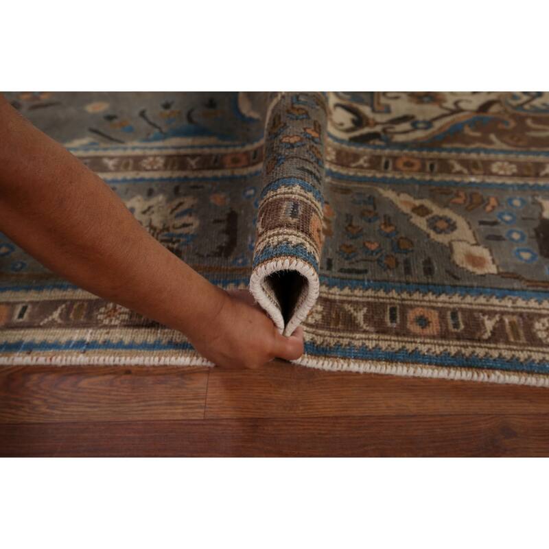 Gray Distressed Tabriz Vintage Persian Area Rug Handmade Wool Carpet - 7'7" x 11'2"