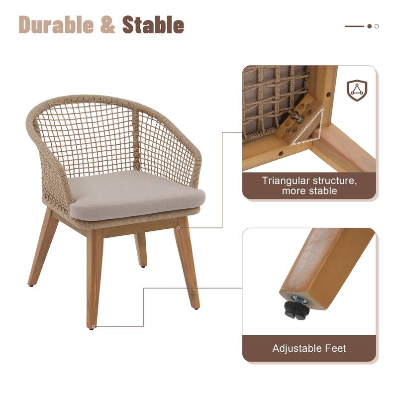 Outdoor 7-Piece Dining Set Chair with Rope-woven Backrest and Table