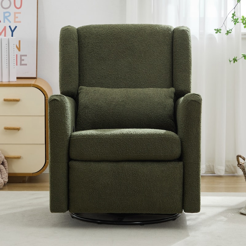 Seaweed Green Wingback Recliner Chair with Adjustable Backrest & Footrest, 360 Swivel Arm Chair Lounge Chair Accent Chair