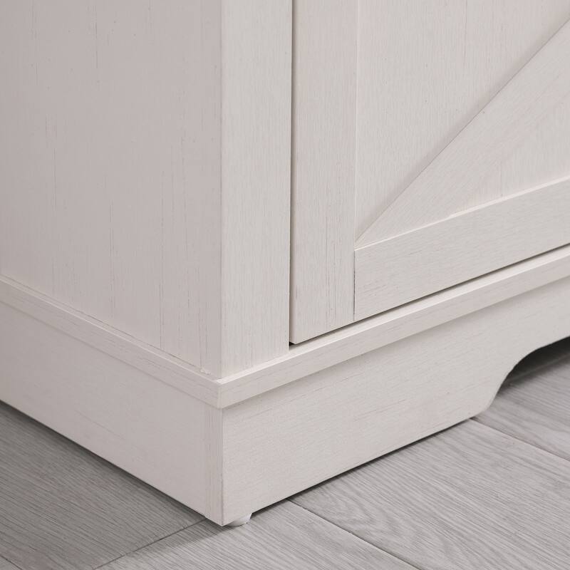 Farmhouse TV Stand Media Console, for 65+ Inches with 2 Sliding Barn Doors and Storage Shelves, for Living Room, Antique White