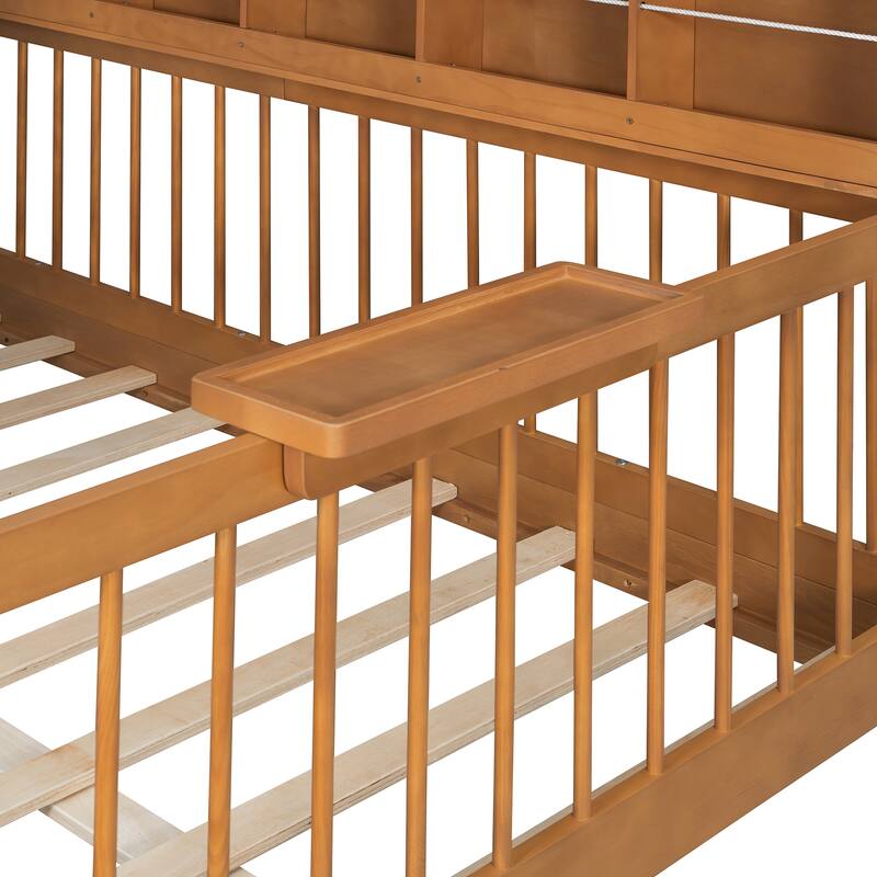 Kids Fence Platform Bed Full Size House Bed with Tent, Bookshelf, Light Strip, Charging Station, Shelves and Storage Drawers