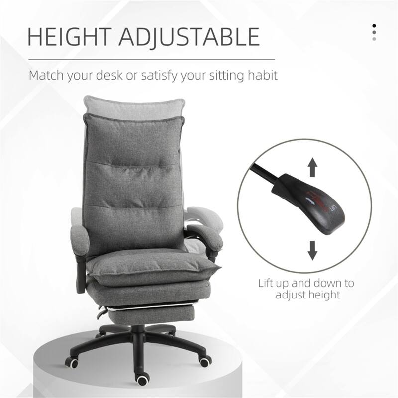 Grey Linen Office Chair with Recline, Footrest, Swivel and Wheels - 28.75" W x 26" D x 47.25" -51.25" H